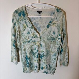 Talbots‎ Floral Snake Print V Neck 3/4 Sleeve Button Cardigan Size XS